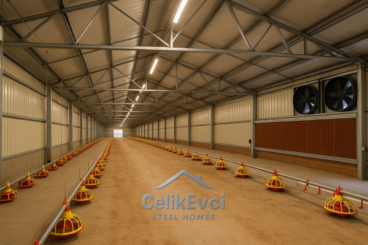 Geniş açıklıklı ağır çelik karkas tavuk çiftliği kümesi