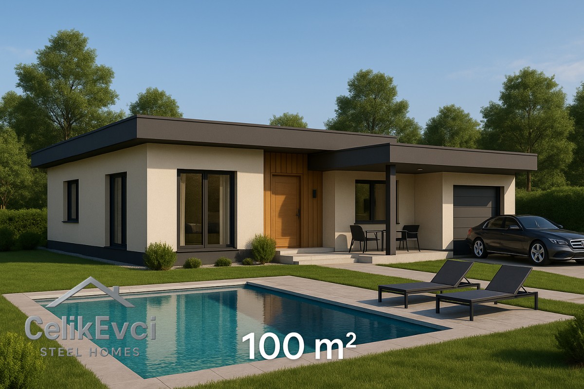 Çelik Ev 100 m² Model – Tek Kat Konforlu Plan Çelik Ev 100 m² Model – Tek Kat Konforlu Plan
