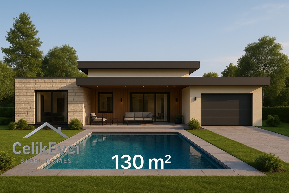 Çelik Ev Geniş Salon – Işığa Açılan Sessiz Proje Çelik Ev Geniş Salon – Işığa Açılan Sessiz Proje