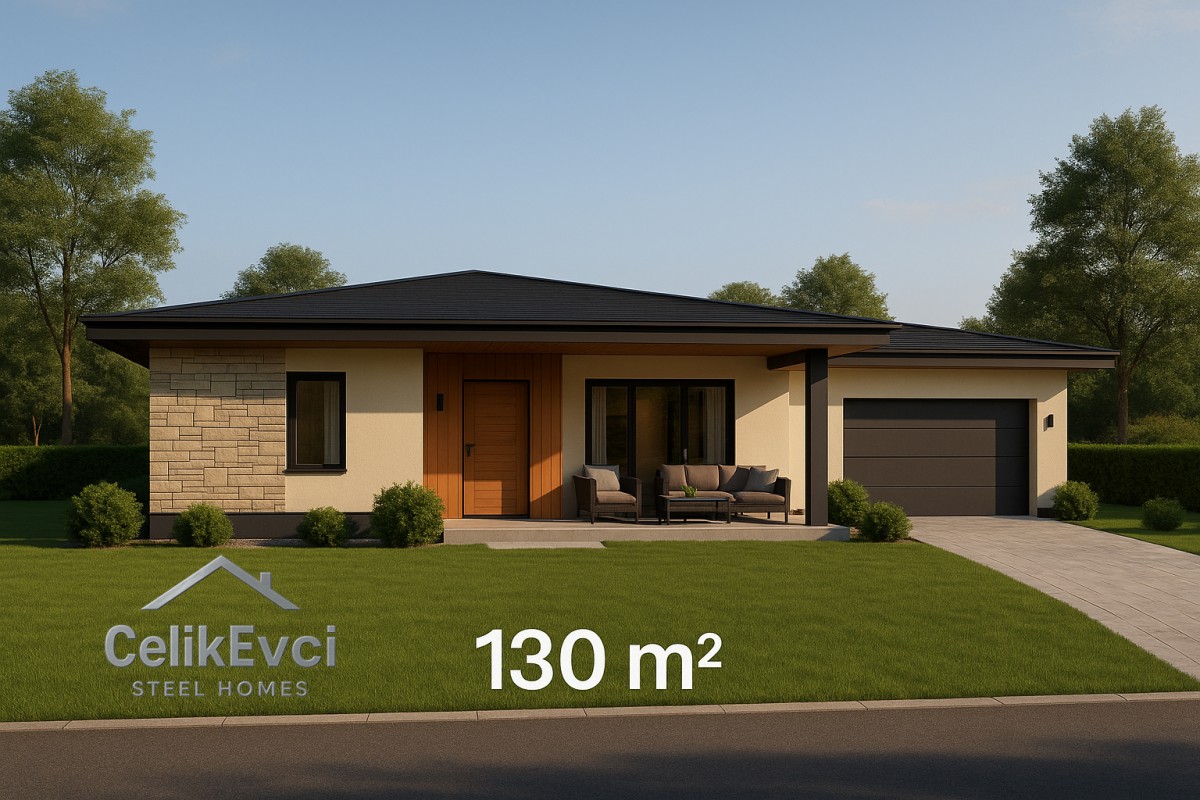 Çelik Ev 130 m² Proje – Açık Plan ve Yüksek Tavan Çelik Ev 130 m² Proje – Açık Plan ve Yüksek Tavan