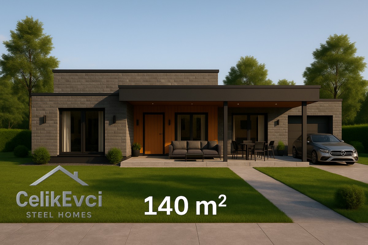 140 m² Çelik Ev – Tek Kat Avantajıyla Aile Planı 140 m² Çelik Ev – Tek Kat Avantajıyla Aile Planı